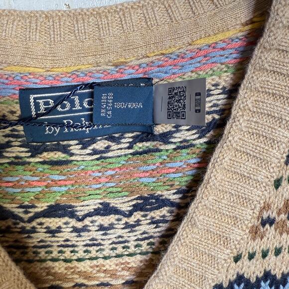 Polo Ralph Lauren Fair Isle Cotton Cashmere Sweater Vest beige large $348 - Picture 6 of 8
